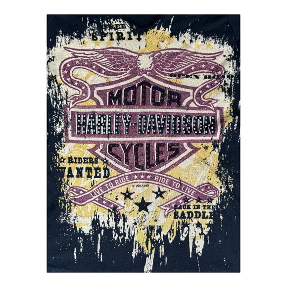 Harley-Davidson Tops - VTG Harley Davidson Vneck Top Womens Medium Dalton, GA Rhinestone 2007 Sz S/P